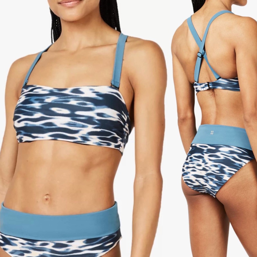Sweaty Betty Women's Resort Bikini Top in Stellar Blue Water Print Size XL